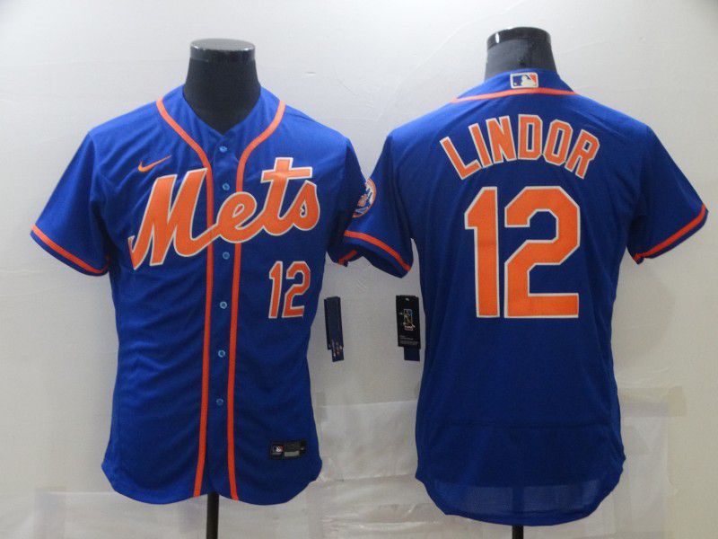 Men New York Mets #12 Lindor Blue Elite 2021 Nike MLB Jersey